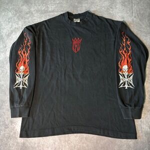 West Coast Choppers Long Sleeve Shirt Black Flame Skull Cross XL Modern reprint